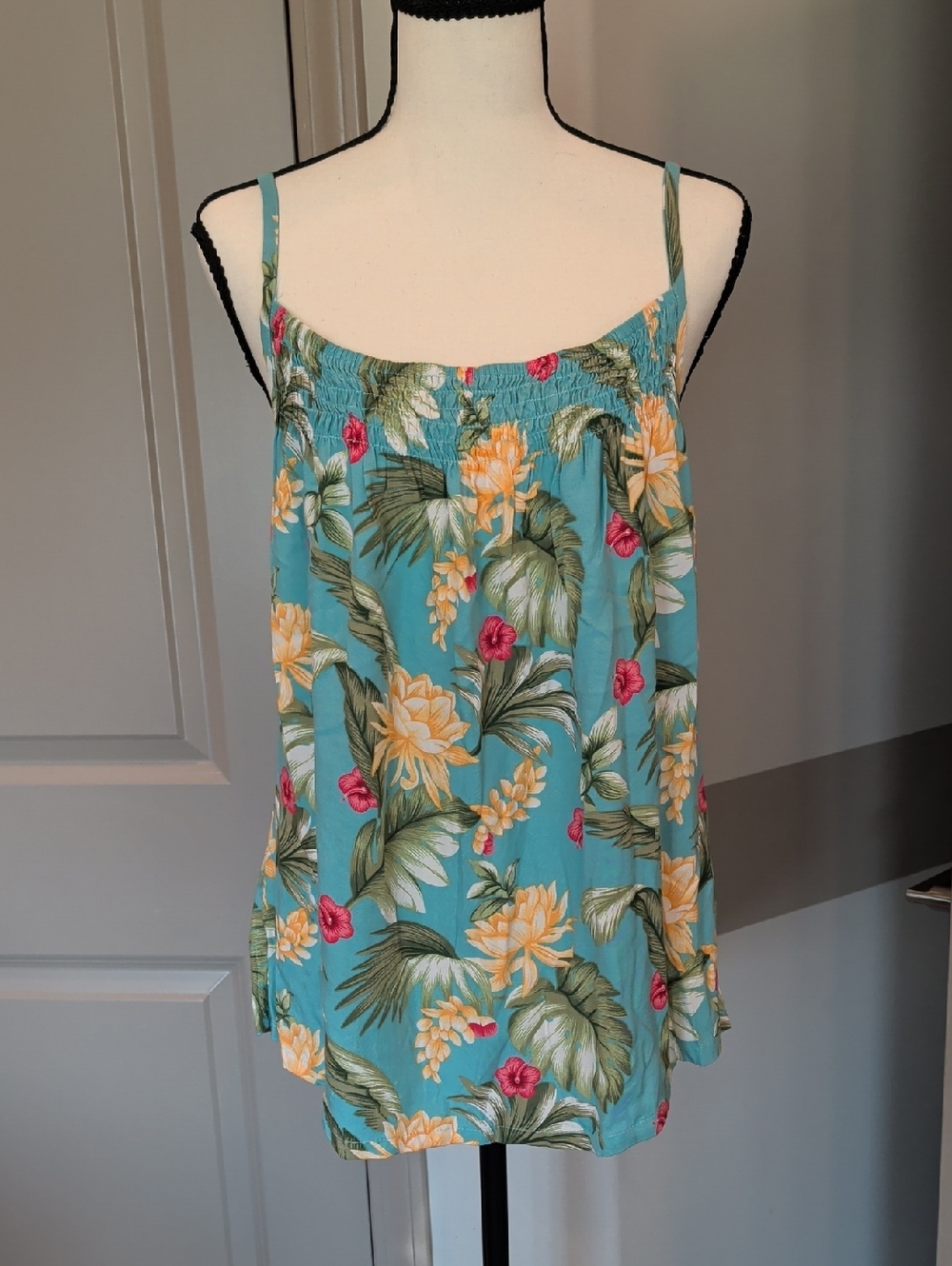 Turquoise Floral Smocked Camisole Top